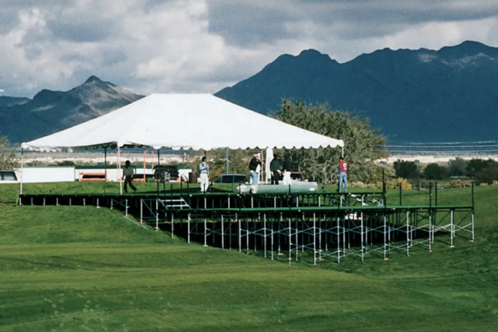 A staging idea for an event along a golf course.
