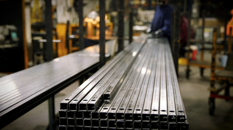 Steel merchandise stacked