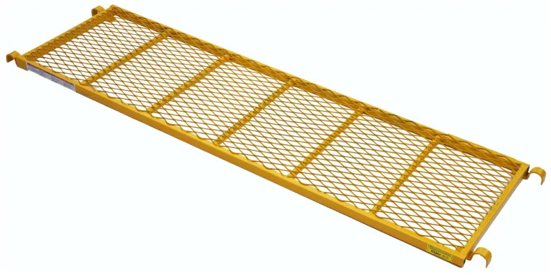 Metal scaffold plank with safety-rated length label